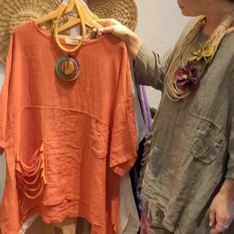 ✨Lenge felső oldalsó zsebekkel, laza szabású nőknek