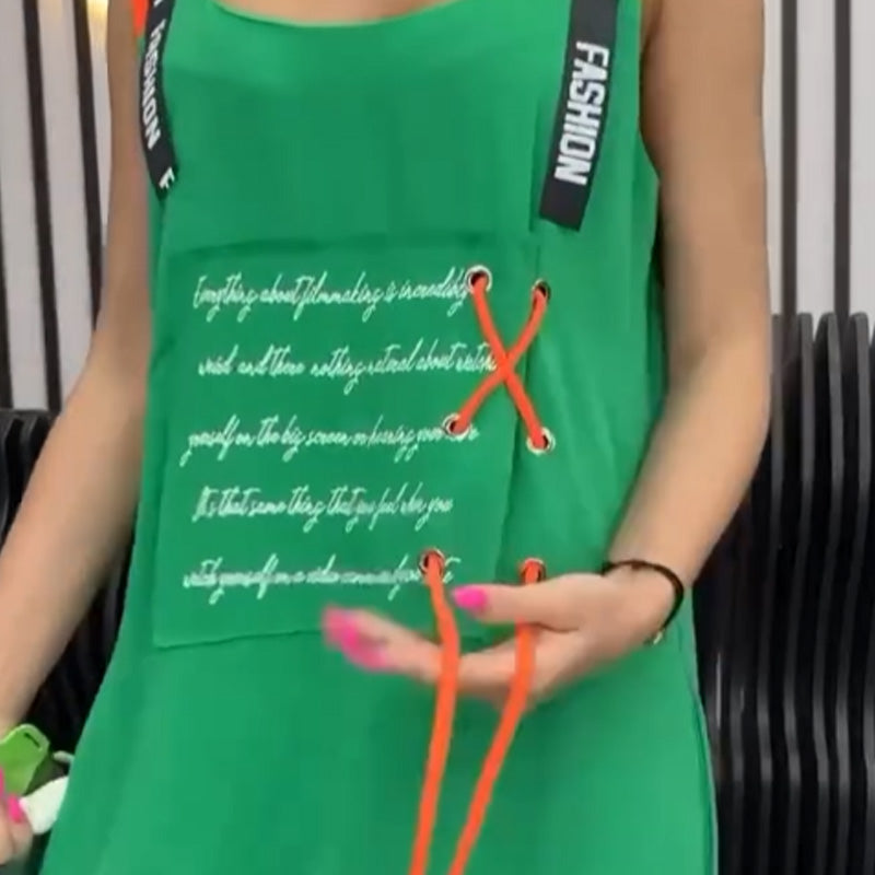 Női ujjatlan, mintás, lezser ruha