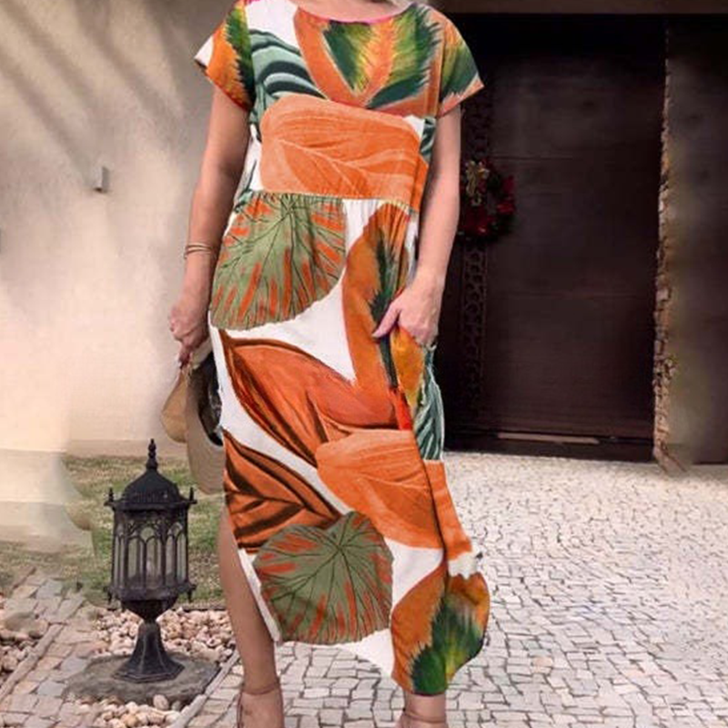 🌸 Nyomott oldalsó hasítékos, oldalsó hasítékos, rövid ujjú, rövid ujjú ruhák nőknek