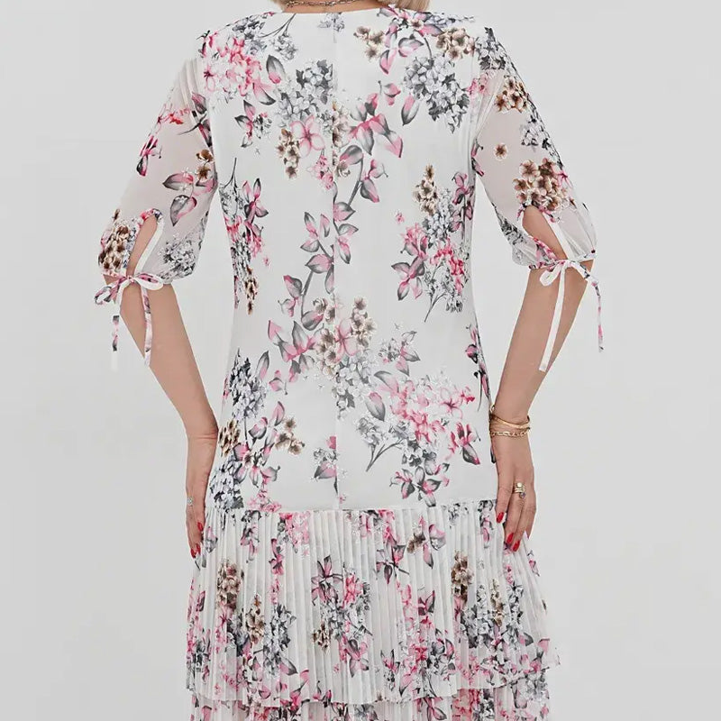 Elegáns, rövid ujjú, rakott hosszú ruha nőknek