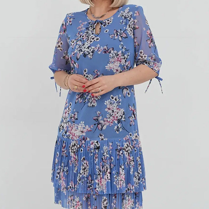 Elegáns, rövid ujjú, rakott hosszú ruha nőknek