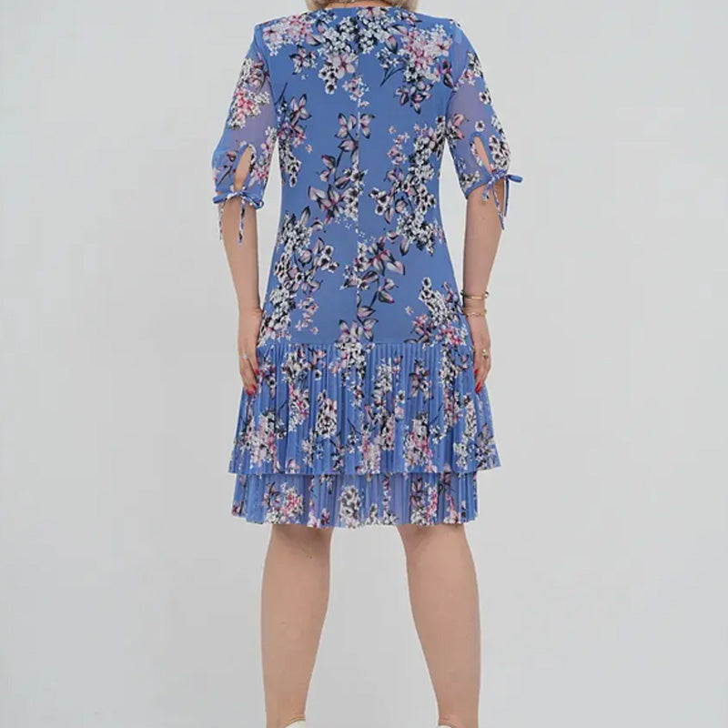 Elegáns, rövid ujjú, rakott hosszú ruha nőknek