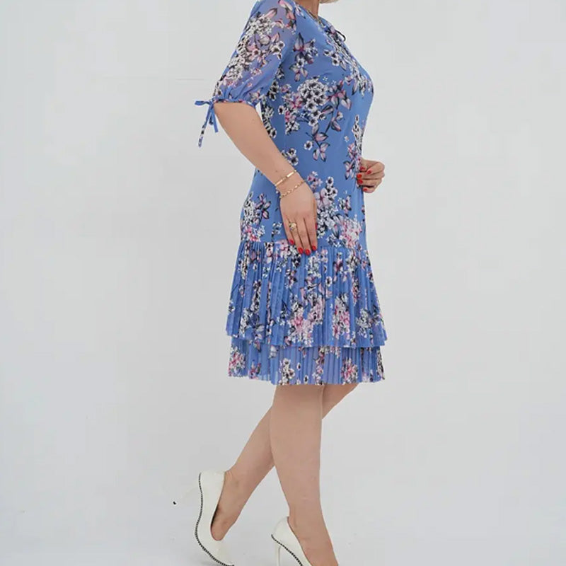 Elegáns, rövid ujjú, rakott hosszú ruha nőknek