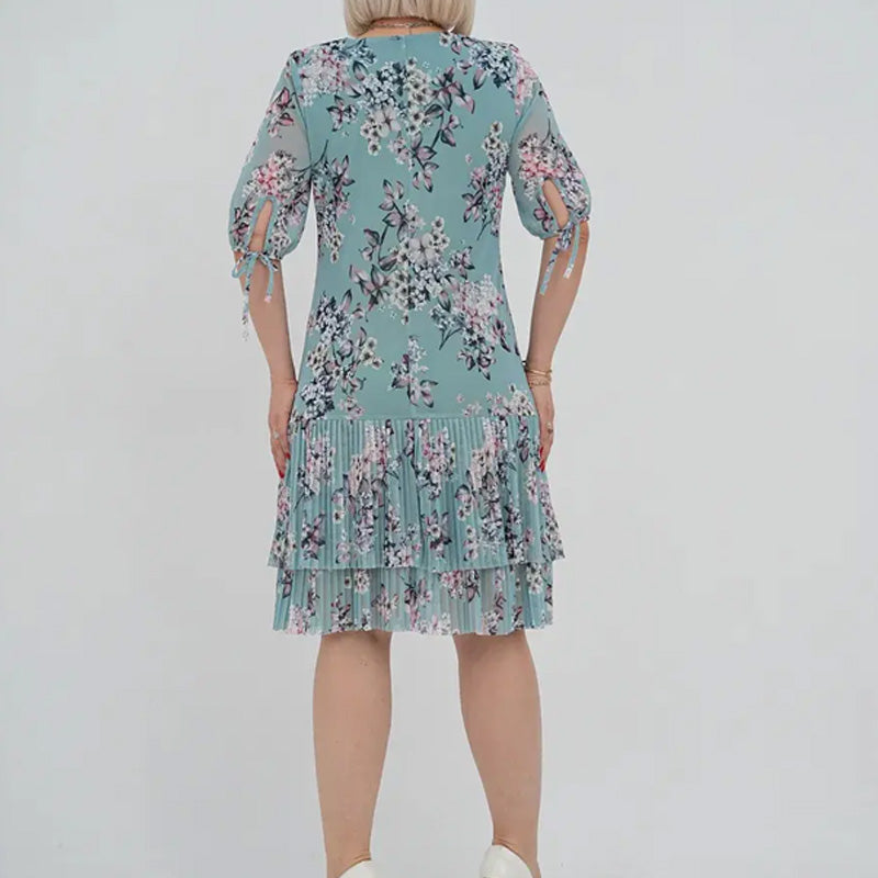 Elegáns, rövid ujjú, rakott hosszú ruha nőknek