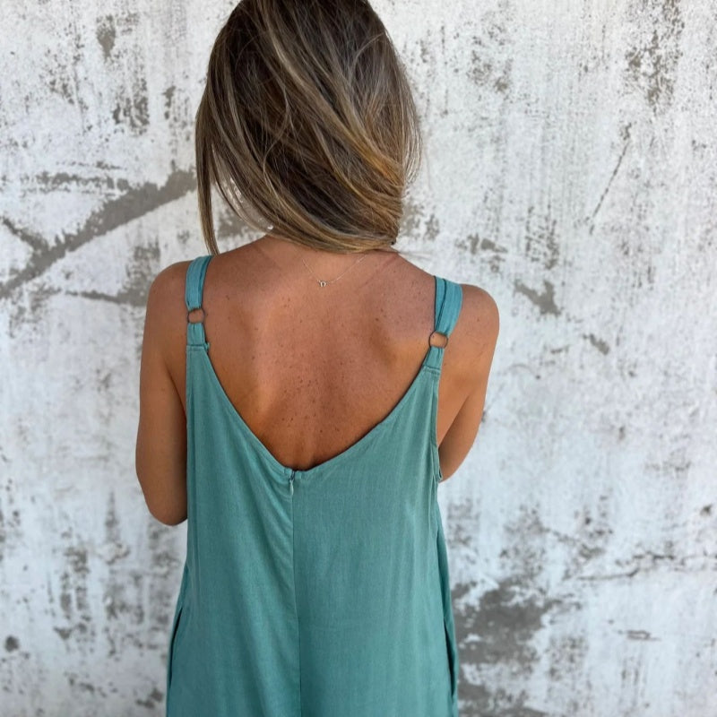 Női laza pamut és lenvászon keverék overál