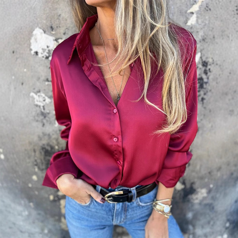 🎊 Nyári újdonságok🎊 Elegáns szatén hosszú ujjú ing