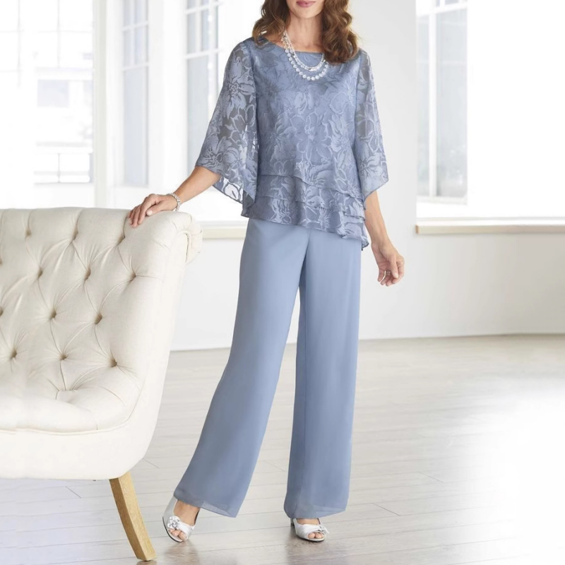 Elegáns női felsők megkötővel és bő nadrággal egy szettben