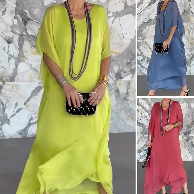 Női lélegző, laza V-nyakú maxi ruha