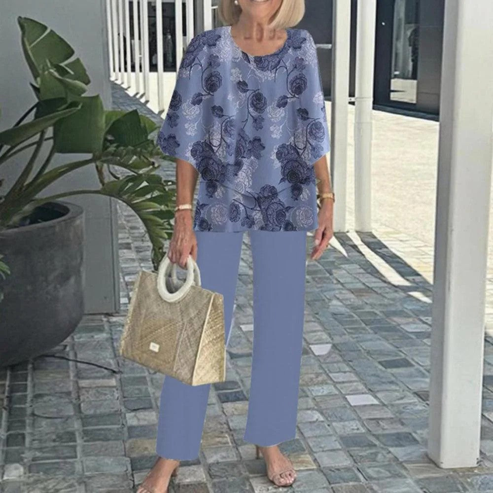 🌸Női lezser kerek nyakú, rövid ujjú, mintás nadrág szett