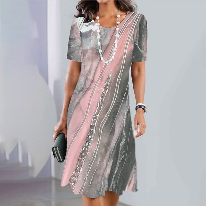 🌹Rózsa nyaklánc ingyen🌸Női alkalmi sokoldalú nyomtatott ruha