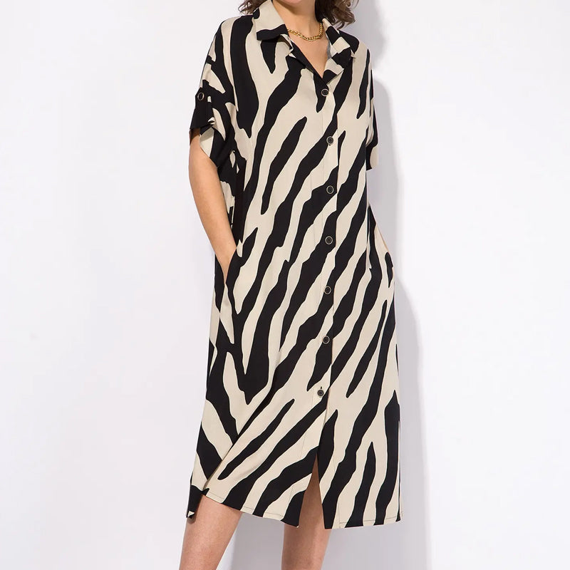 ✨🦓V-nyakú ruha mintás pántokkal és derékkal