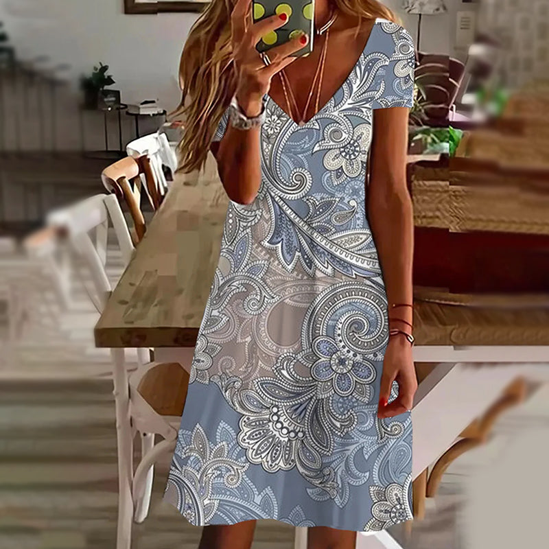 Elegáns női mintás V-nyakú ruhák