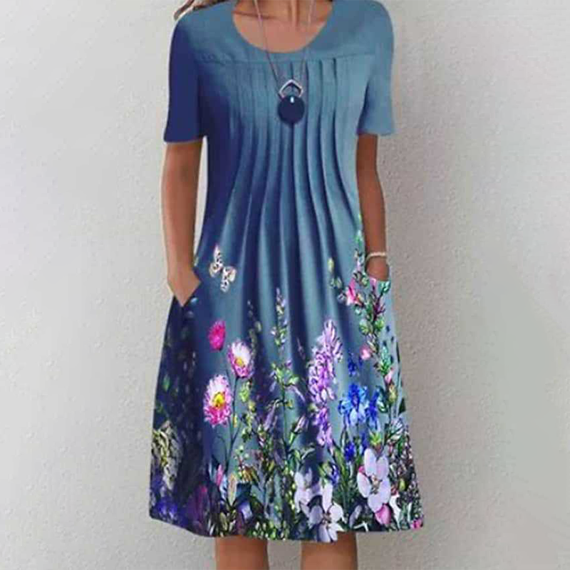 【S-3XL】👗Virágos ruha kerek nyakkivágással