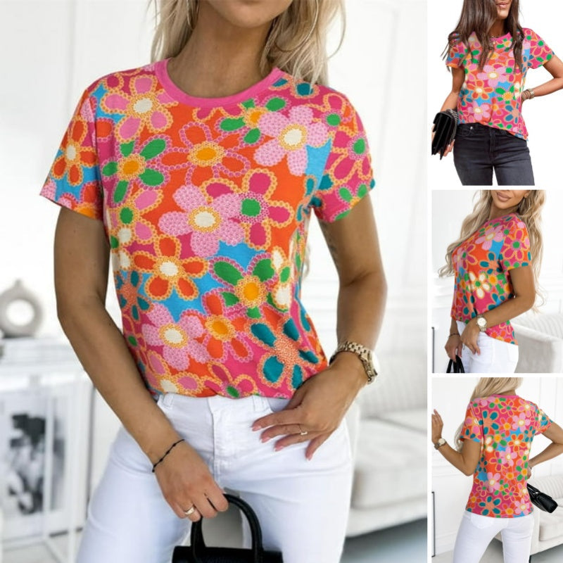 Női rózsaszín virágmintás póló