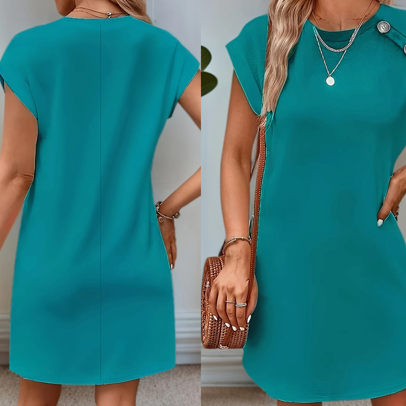 Egyszínű, kerek nyakú, karcsúsító, A-vonalú ruha