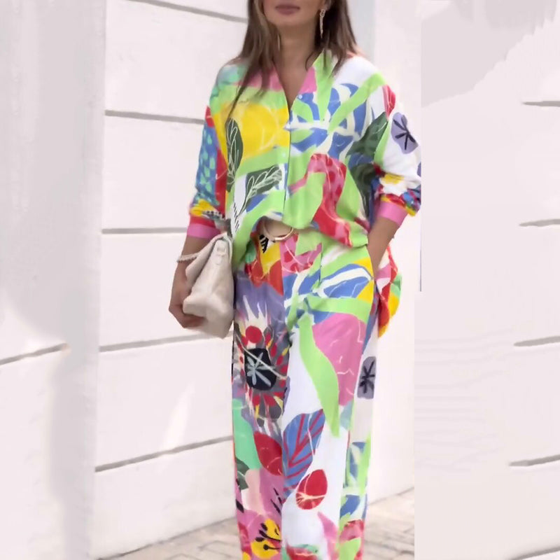 💖Kétrészes női szett laza, élénk mintával