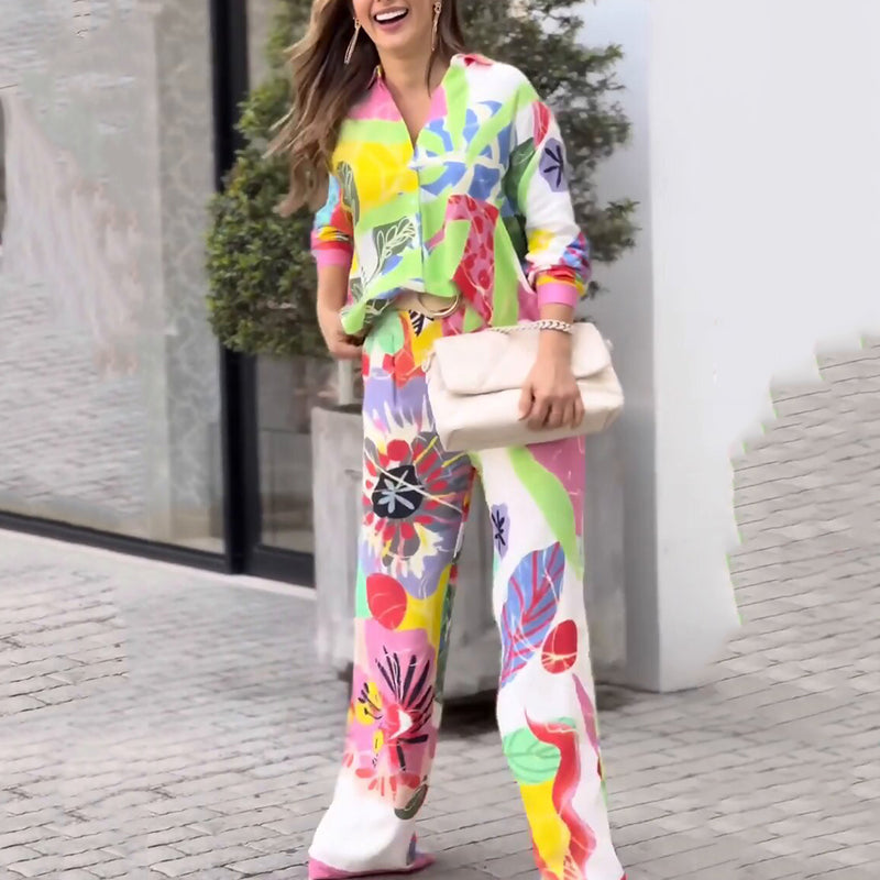 💖Kétrészes női szett laza, élénk mintával