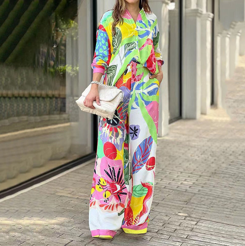 💖Kétrészes női szett laza, élénk mintával