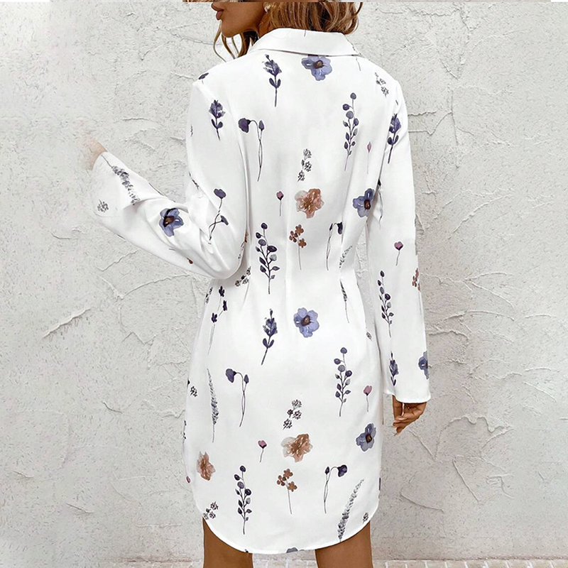 【S-XL】🌸Elegáns virágos nyomtatott hosszú ujjú A vonalú ing ruha