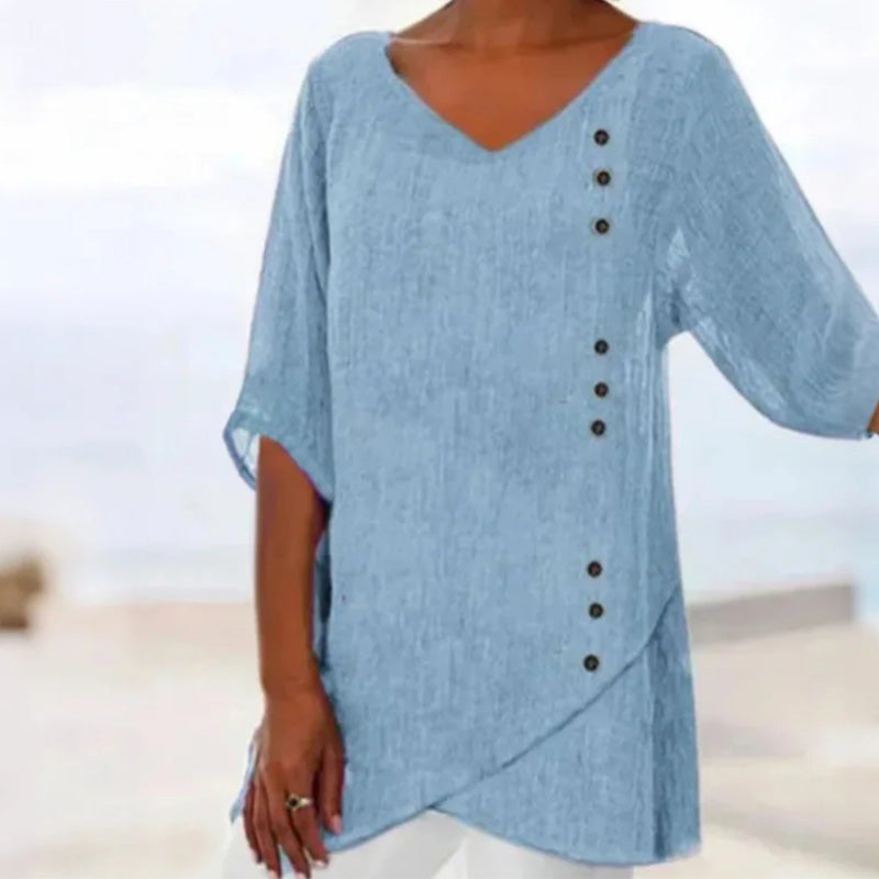 ✨Új Női Romantikus Sikkes Laza V-nyakú Felső