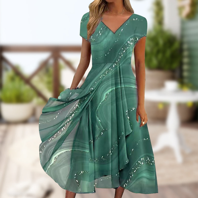 🎀 Lengő maxi ruha V-nyakkal