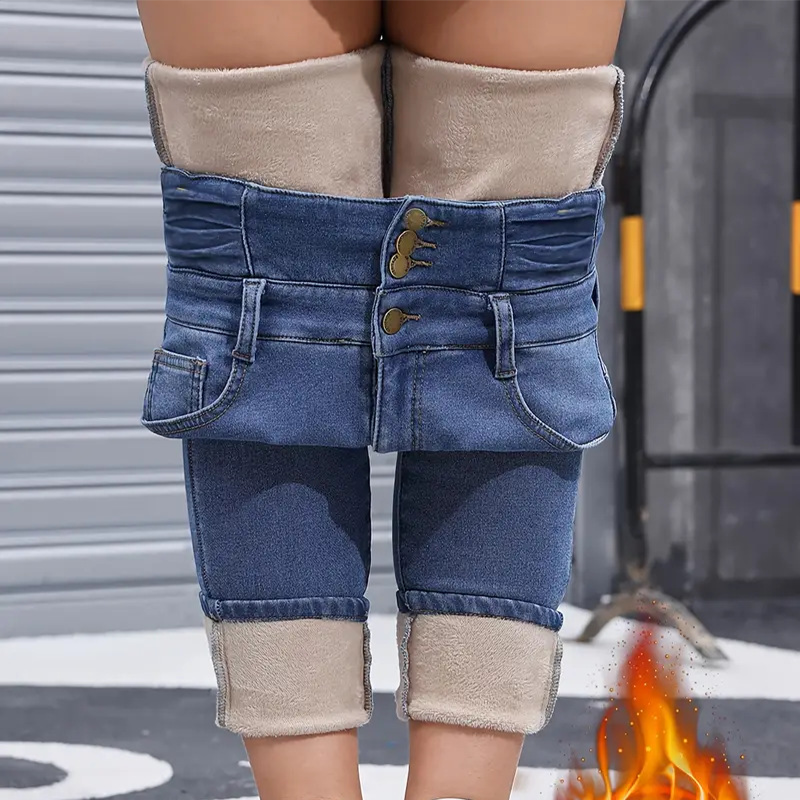 👖Meleg és kényelmes női farmernadrág polár béléssel