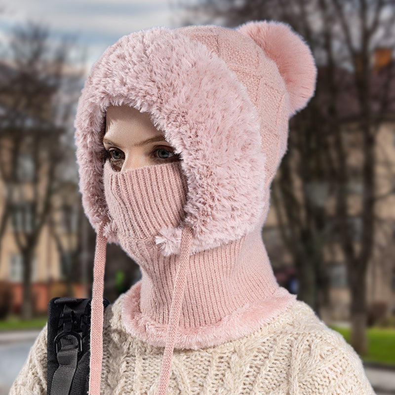 🔥Új ajánlat – stílusos, vastag kötött téli sapka – meleg arcvédővel és sállal