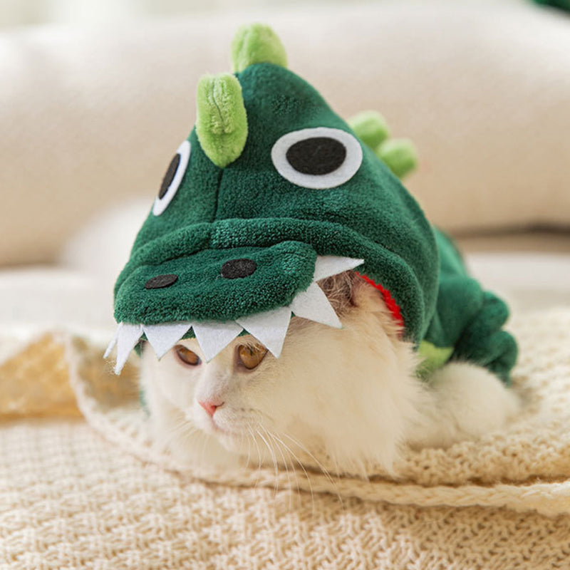 Meleg plüss overál kapucnival és dinoszaurusz motívummal