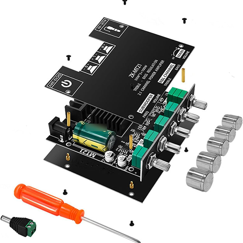 🎵🔊 2.1-csatornás Bluetooth-hangerősítő modul –📶 100 W RMS, mélynyomó-kimenet, Aux/USB ✨