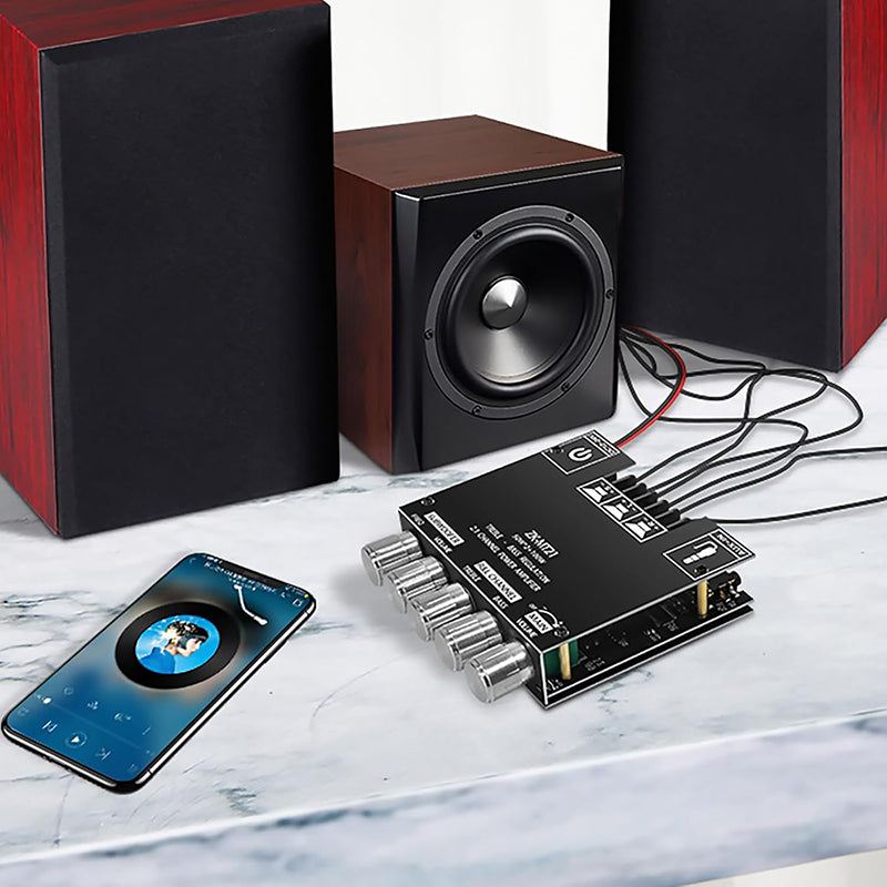 🎵🔊 2.1-csatornás Bluetooth-hangerősítő modul –📶 100 W RMS, mélynyomó-kimenet, Aux/USB ✨