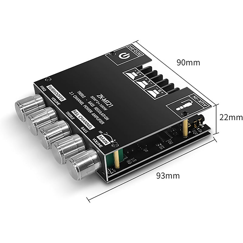 🎵🔊 2.1-csatornás Bluetooth-hangerősítő modul –📶 100 W RMS, mélynyomó-kimenet, Aux/USB ✨