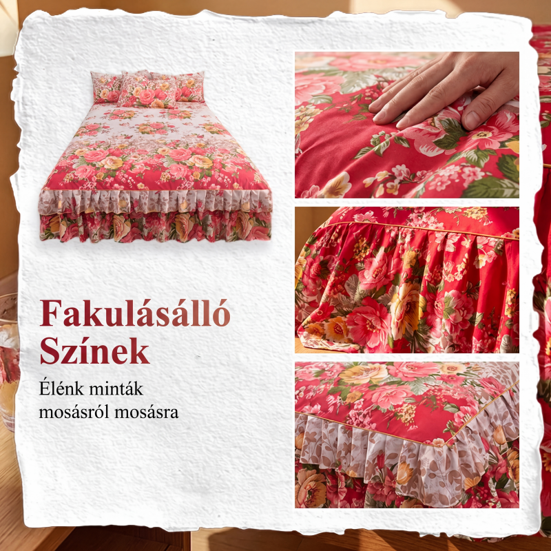 🌸 3 darabos virágmintás, fodros ágyszoknya-szett
