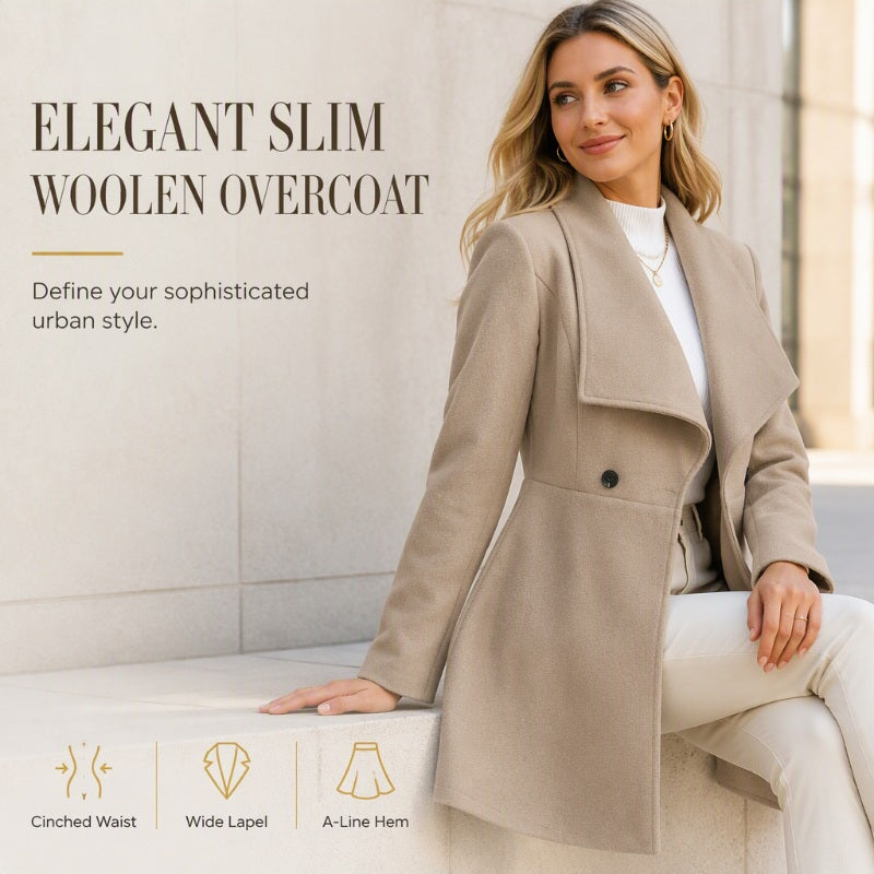 🧥 Szobrászott derék, elegáns széles hajtóka | Női A-vonalú szabott kabát