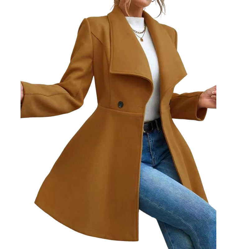 🧥 Szobrászott derék, elegáns széles hajtóka | Női A-vonalú szabott kabát